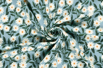 French Terry mit Blumen, Gänseblümchen, blau, 0,5 m